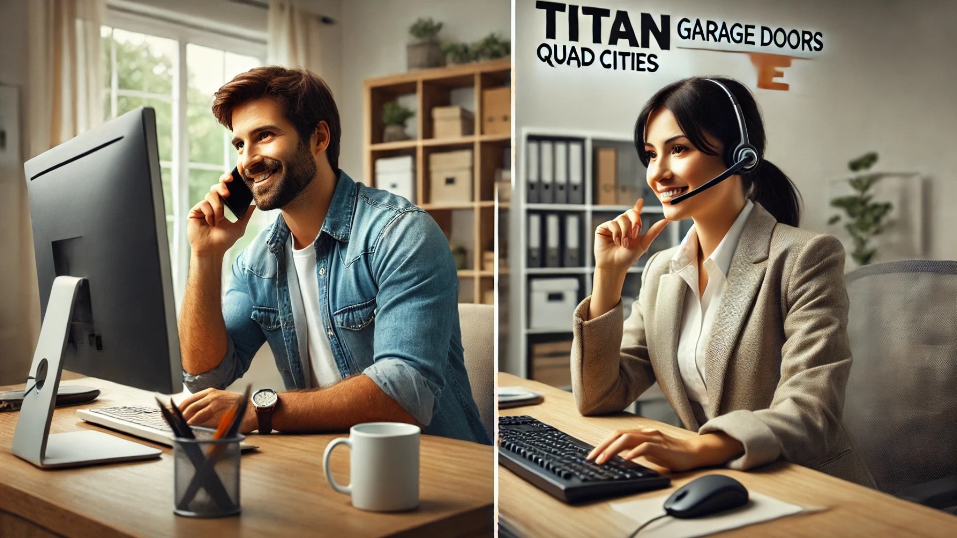 Customer speaking with a garage door service representative